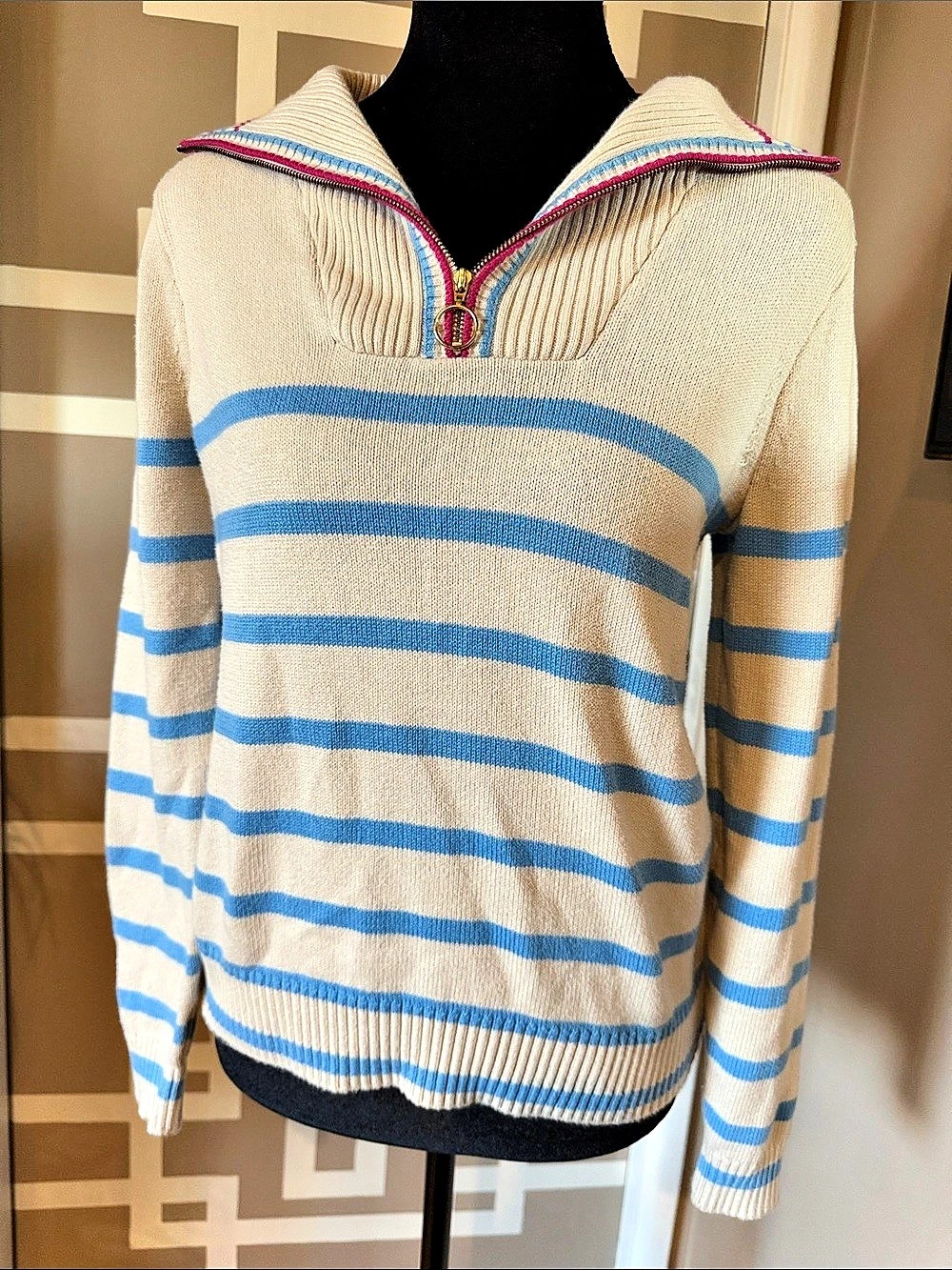 J.Crew Striped Half-Zip Sweater Cream & Blue XS